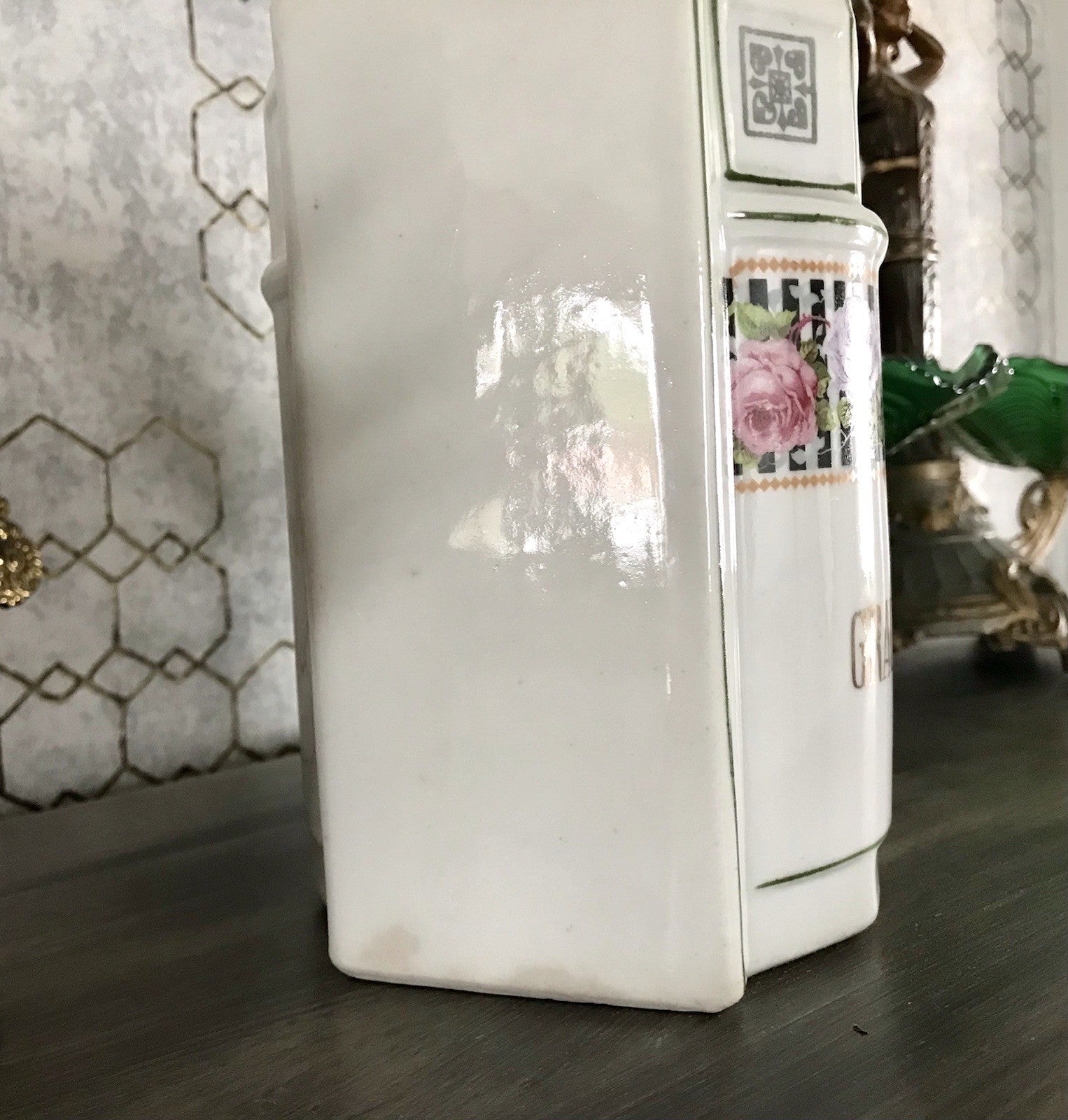 Antik Porzellan Dose Vorratsgefäß Vorratsdose Graupen Rosen Jugendstil Art Déco