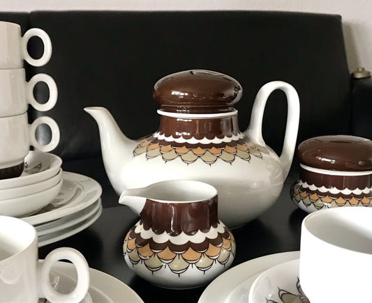 Alt Vintage 70er Thomas Porzellan Kaffeeservice weiß braun orange Wirkalla 6 P.