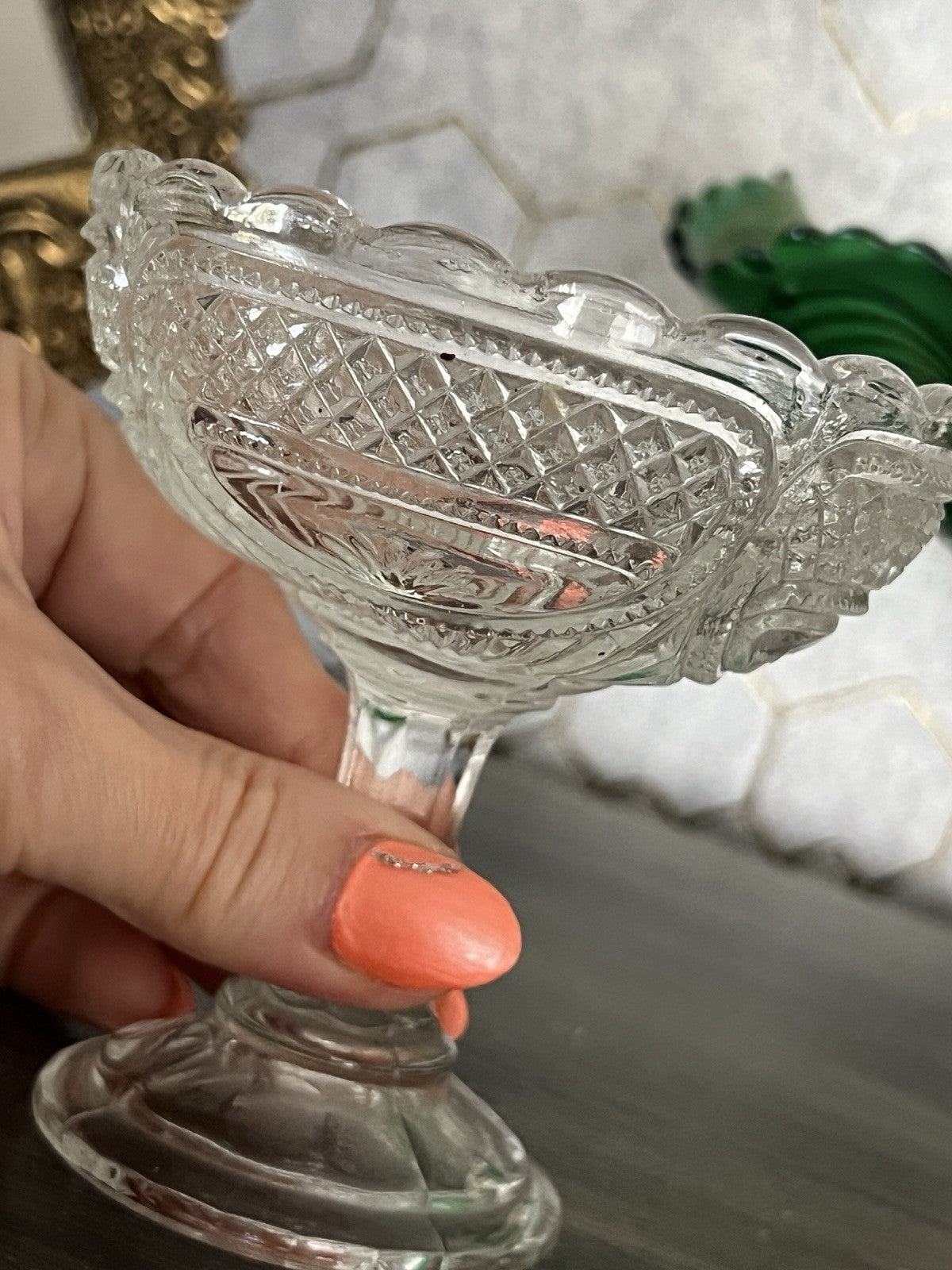 Antik Jugendstil Art Deco Pressglas Glas Fußschale Schale Zuckerschale