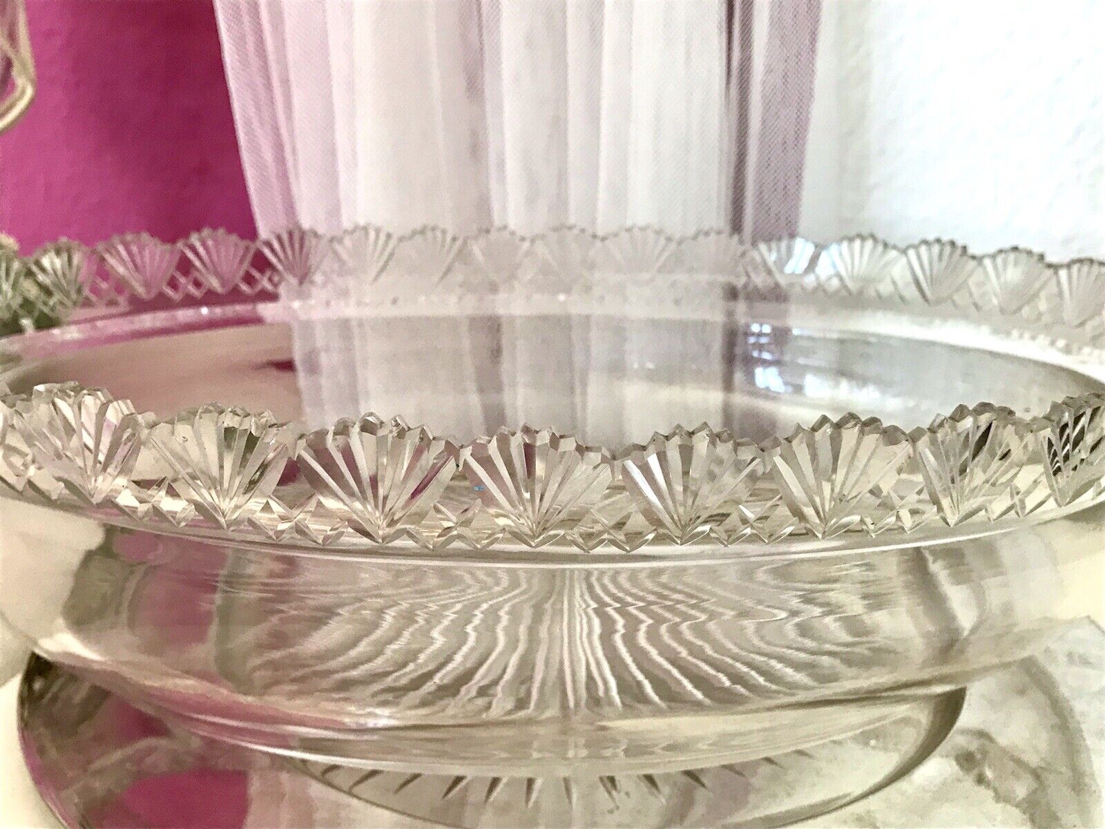 Antik Groß Bleikristall Schale Glasschale Jardiniere Kristallglas Glaseinsatz