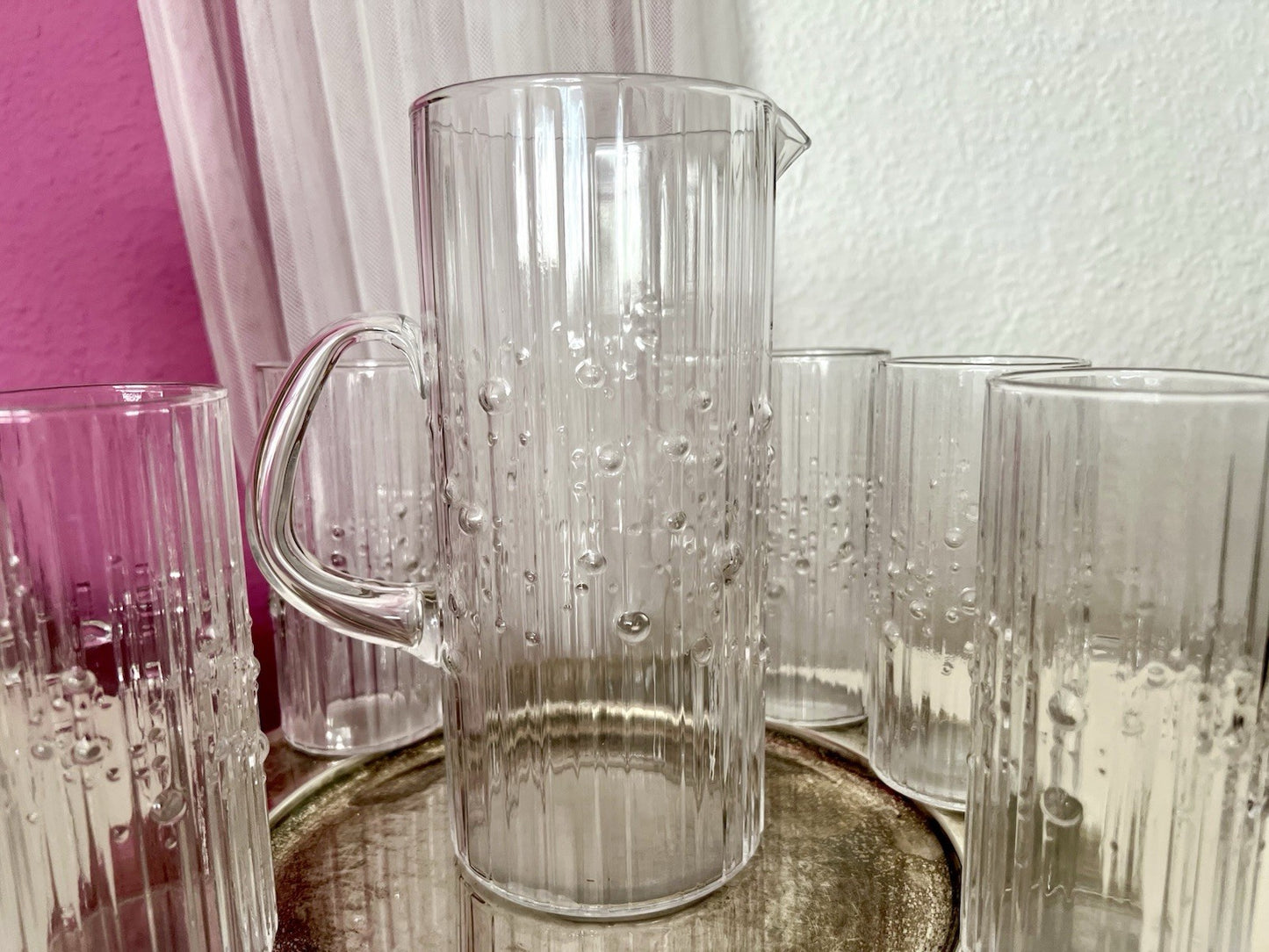 Vintage Tapio Wirkala Designer 60er Krug Kanne Karaffe 5 Gläser Becher Struktur