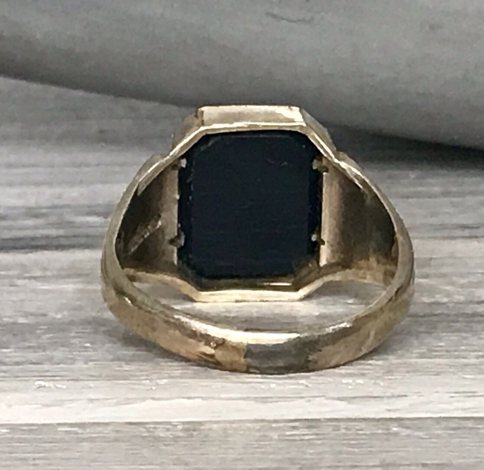 Antik vergoldeter Jugendstil RING Siegelring schwarzer Onyx Silber Gr.59 60