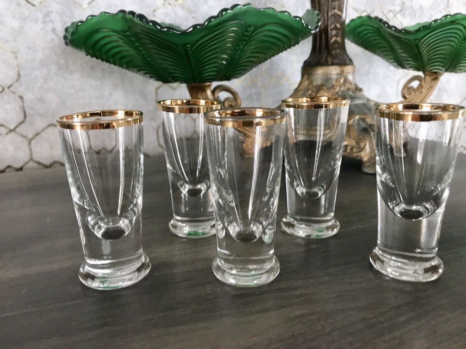 Antik 5 Pinnchen Schnapsgläser Golddekor Glas Biedermeier Likörgläser