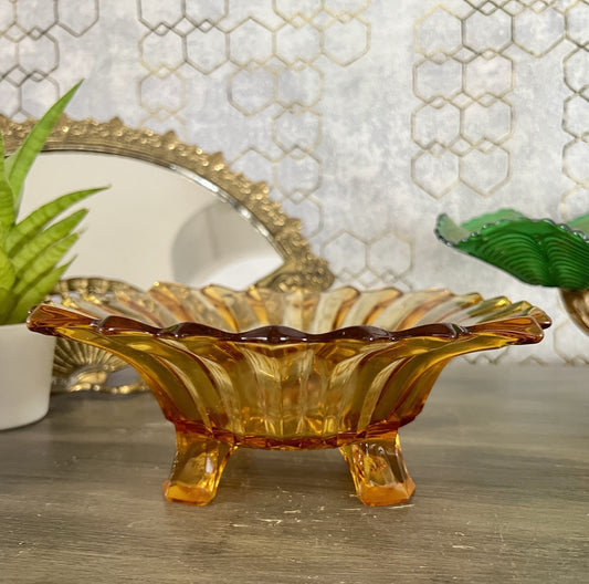 Antik Jardiniere Brockwitz Prismen Bernstein gelb Art Déco Schale Pressglas Glas