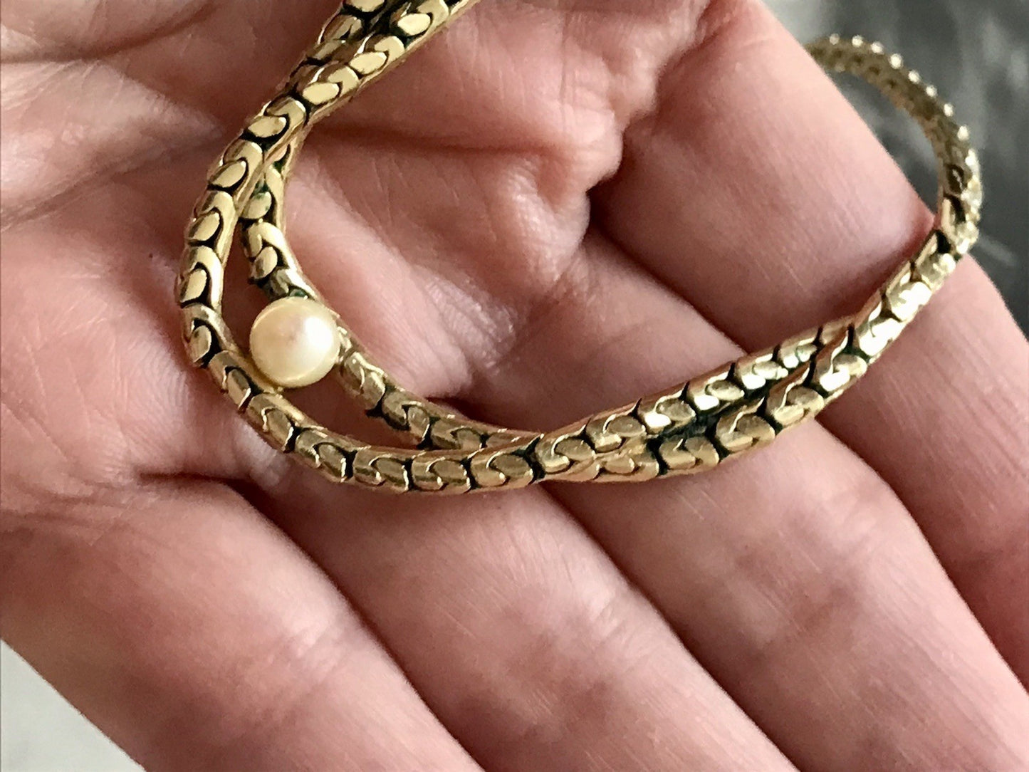 Alt Vintage Amerik. Doublè vergoldet Collier Halskette Perle