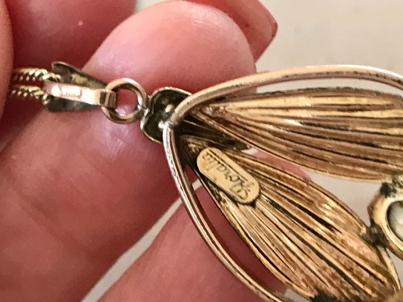 Vintage Designer Anhänger Perle Amerik. Doublè vergoldet