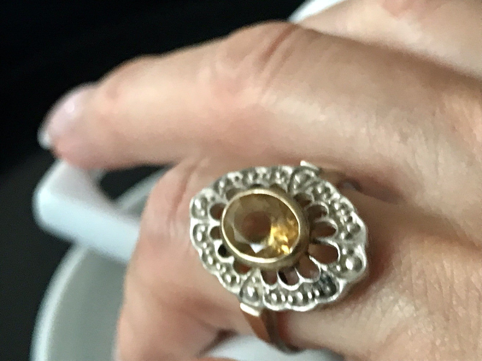 Antik Jugendstil Edel Damen Ring Citrin? Stein Silber 925~ Gr.60/61