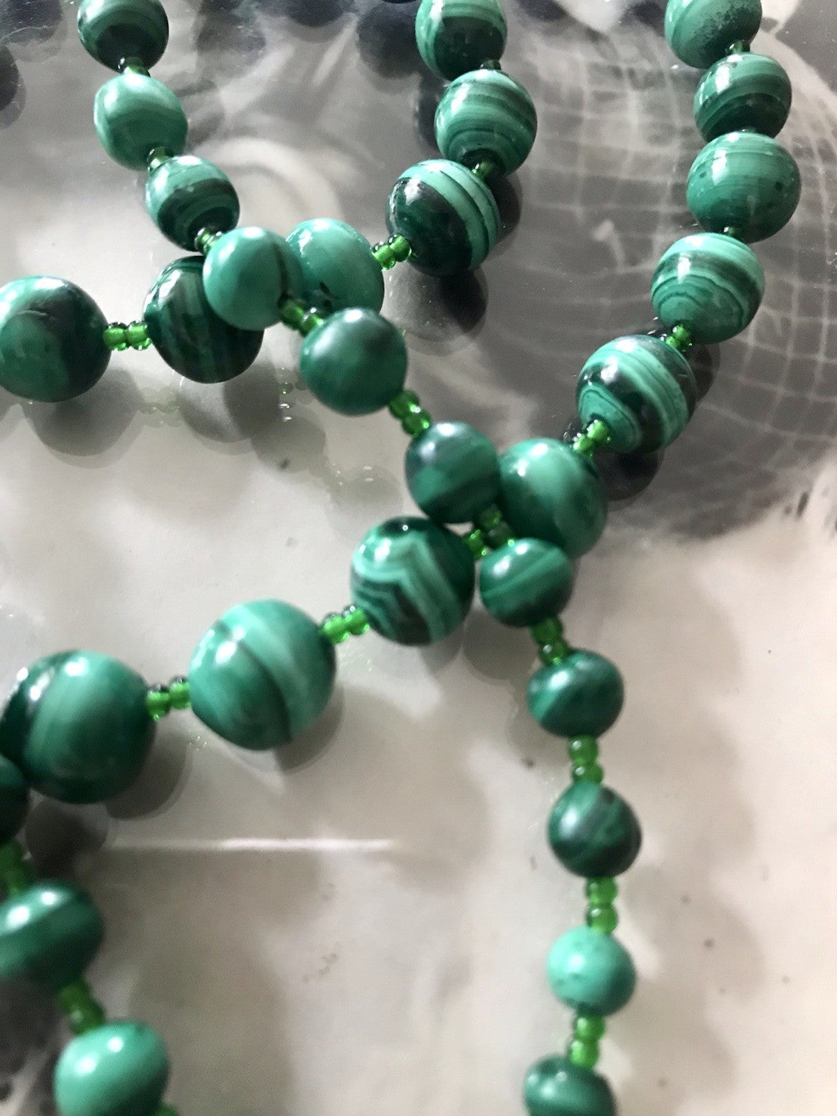 Alt Edel Vintage Halskette Kette Malachite grün Sehr Schön Retro