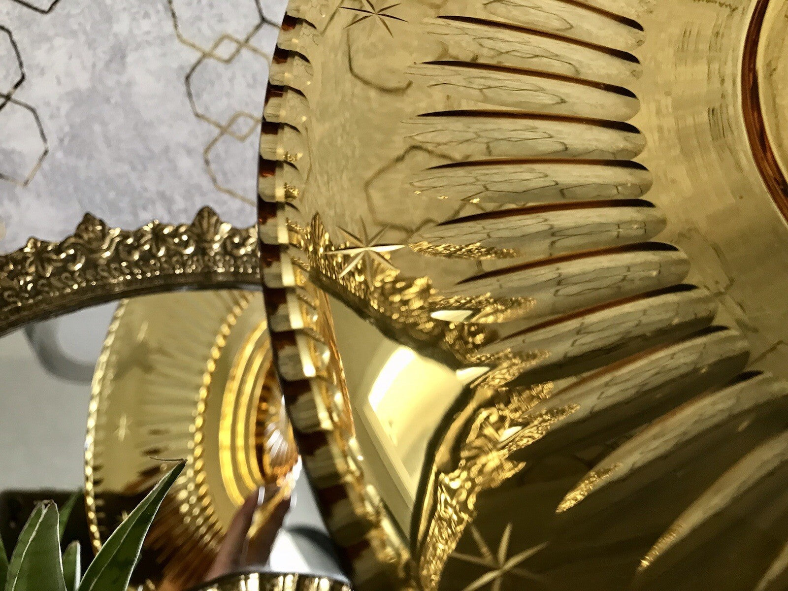 Antik Art Déco Edel Designer Kristallglas Schale Glasschale Bernstein Farbe Gelb