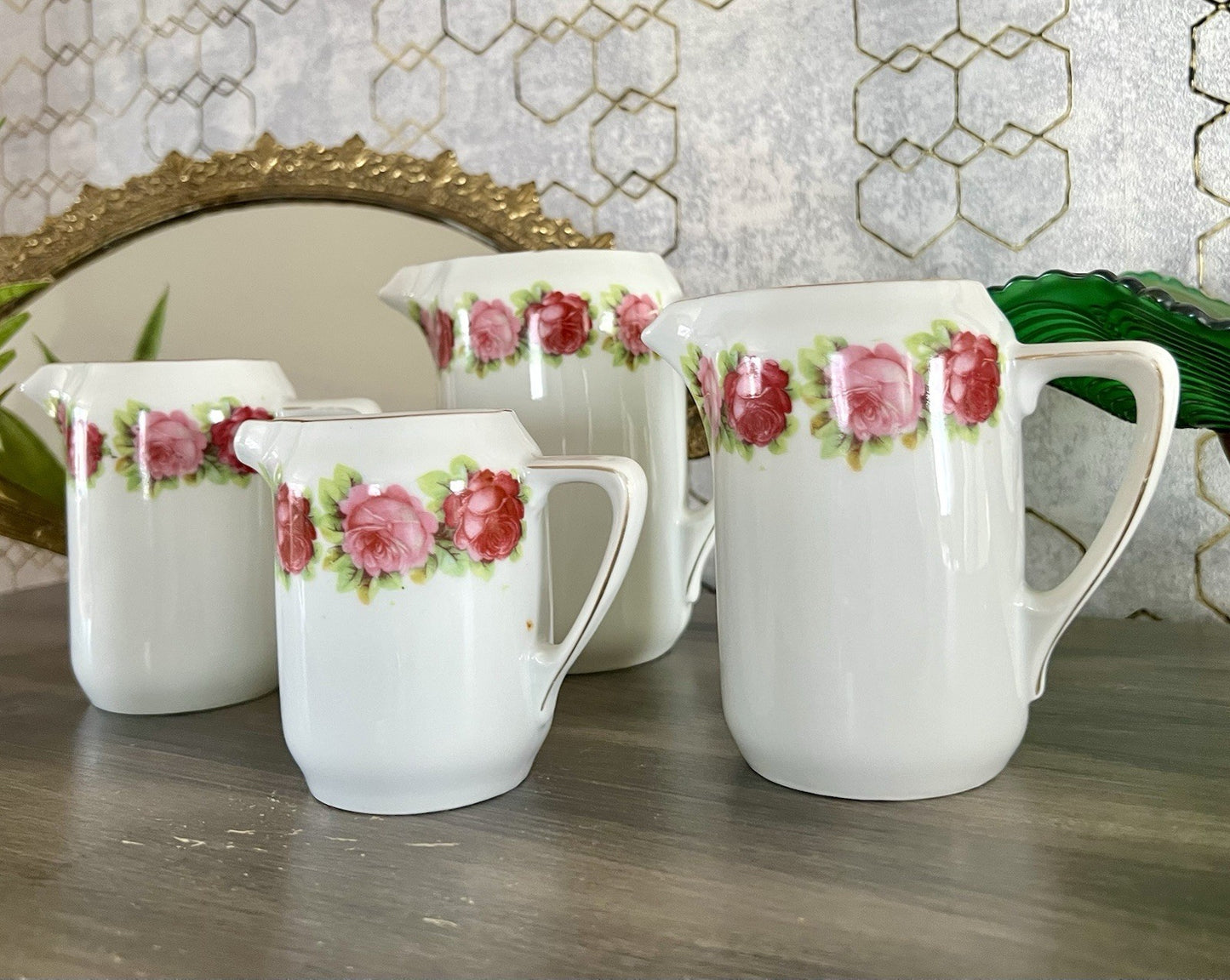 Antik 4x Jugendstil Art Dèco Porzellan Kanne Krug Rosen Hermann Unger Zwickau
