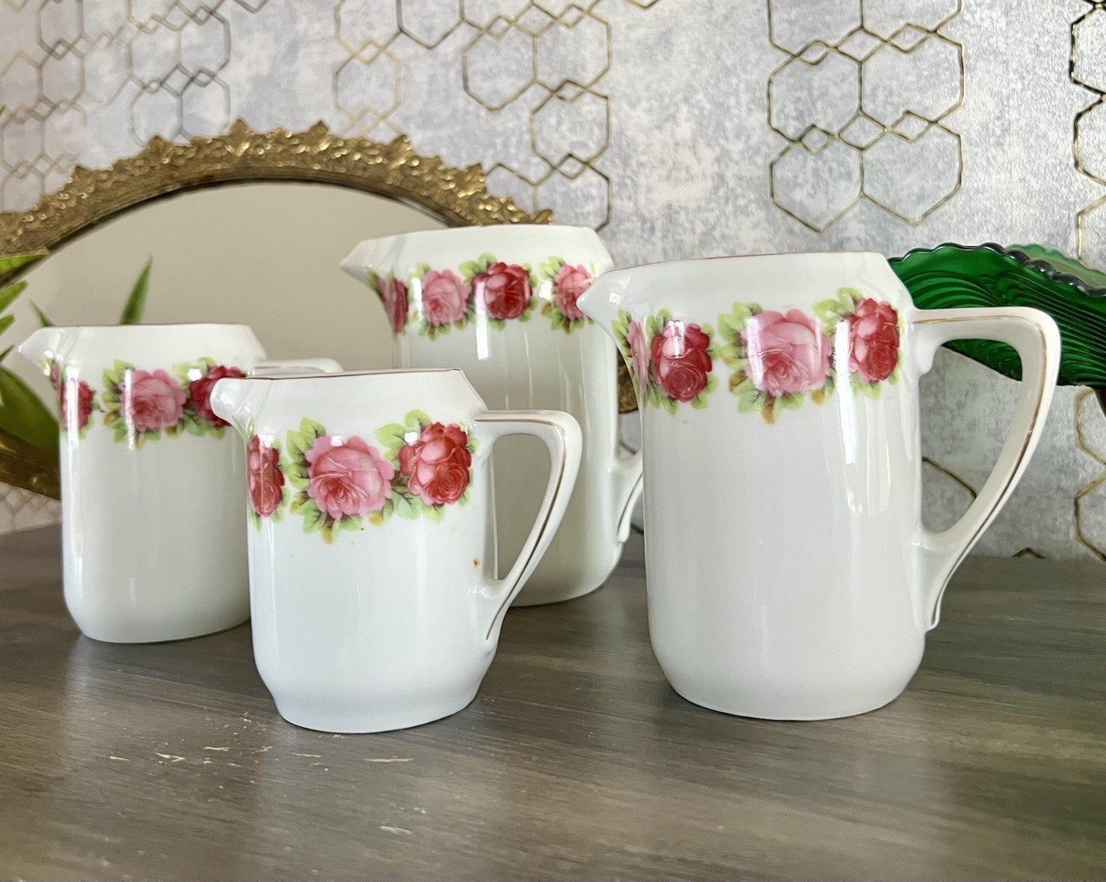 Antik 4x Jugendstil Art Dèco Porzellan Kanne Krug Rosen Hermann Unger Zwickau