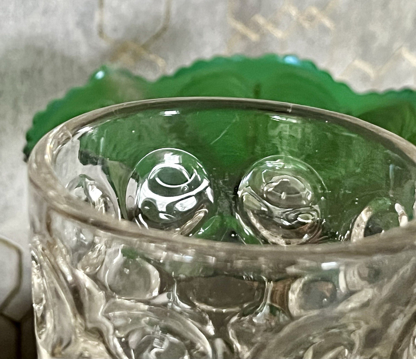 Antik  Biedermeier Tausendaugen Fußbecher Bierglas Ale Glas Abriss