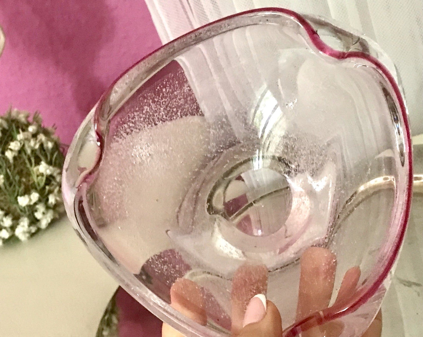 Murano 60er 70er Jahre Schale Glas rosa rot So Schön! Schaum Luftblasen