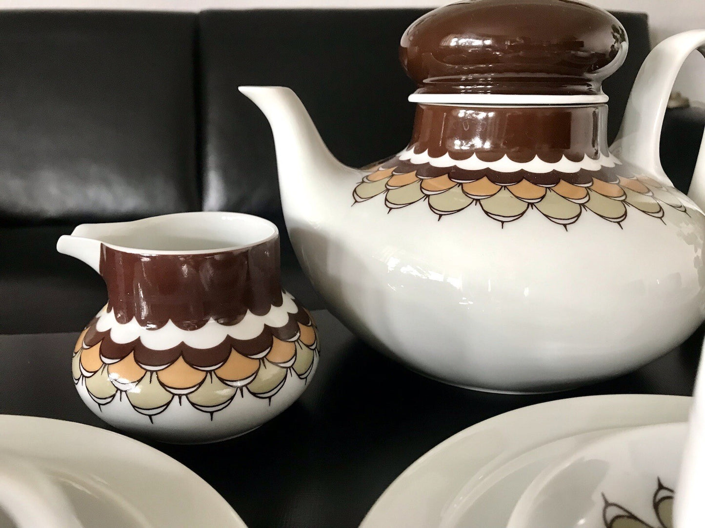 Alt Vintage 70er Thomas Porzellan Kaffeeservice weiß braun orange Wirkalla 6 P.