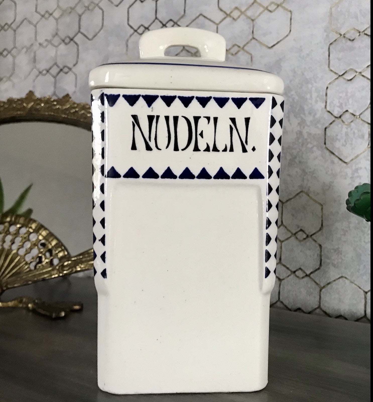 Antik Jugendstil Vorratsgefäß Nudeln Gefäß Vorratsdose weiß Porzellan creme blau