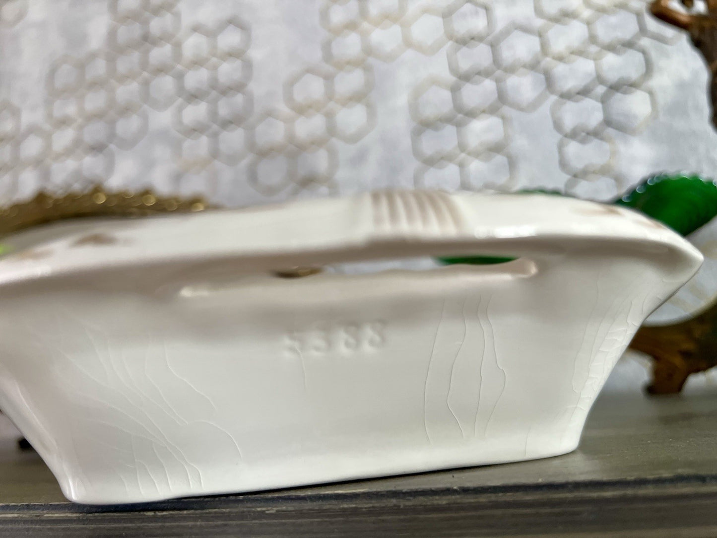 Antik Max Rösler Keramik Spargel Platte Schale  Creme weiß
