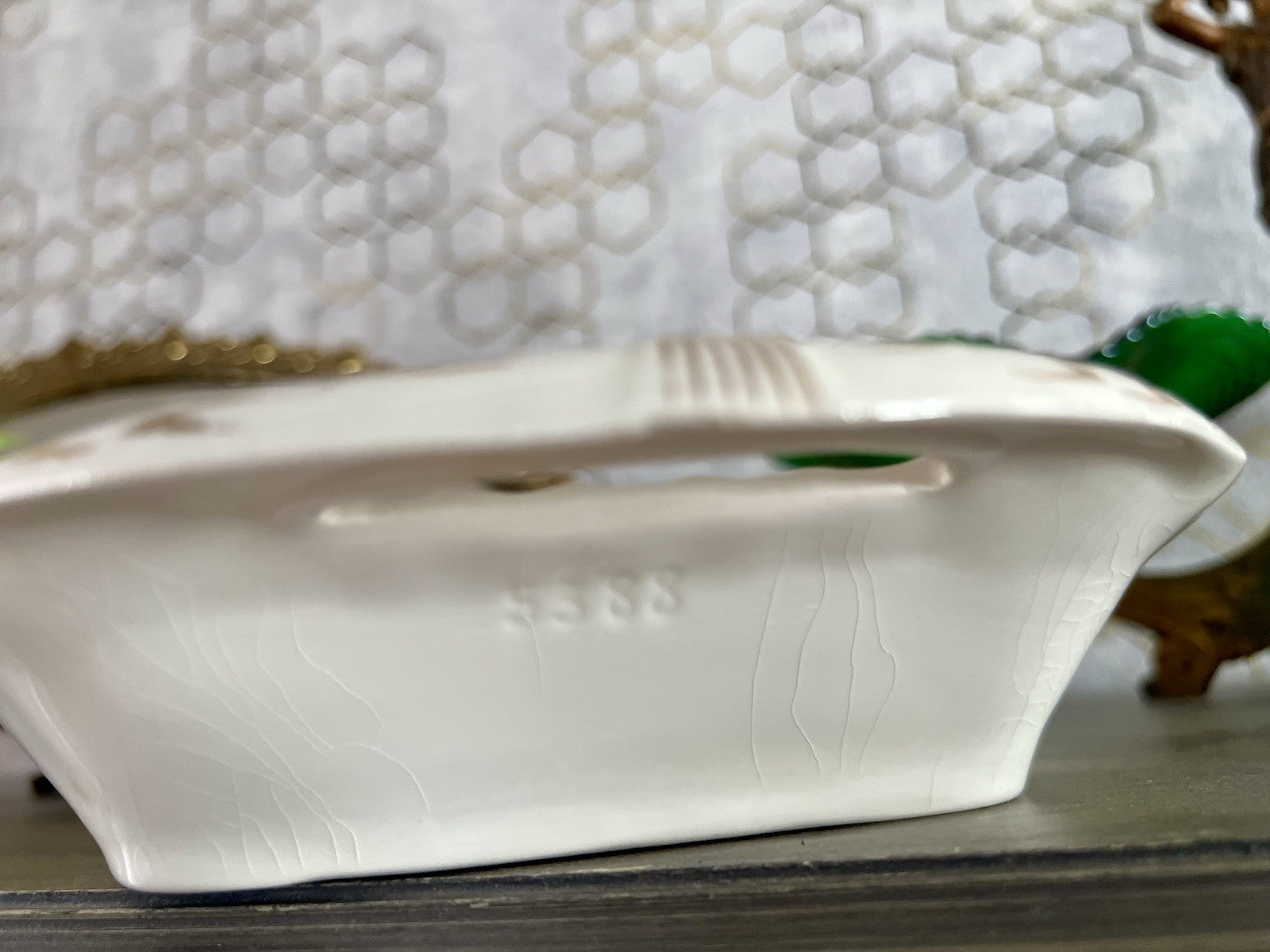 Antik Max Rösler Keramik Spargel Platte Schale  Creme weiß