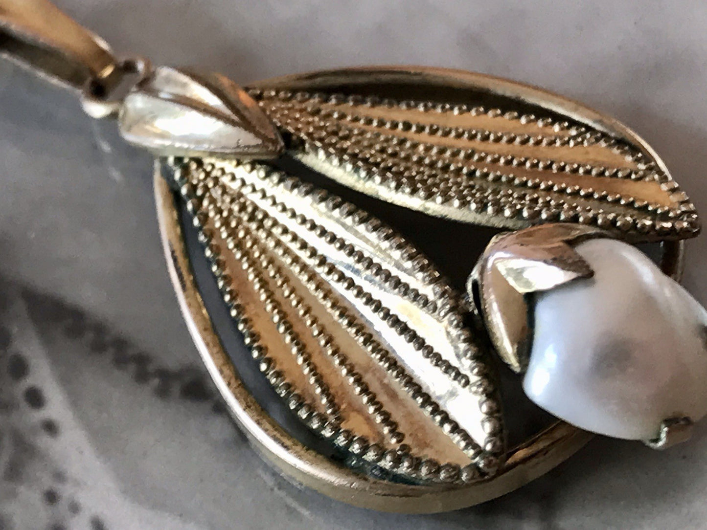 Vintage Designer Anhänger Perle Amerik. Doublè vergoldet