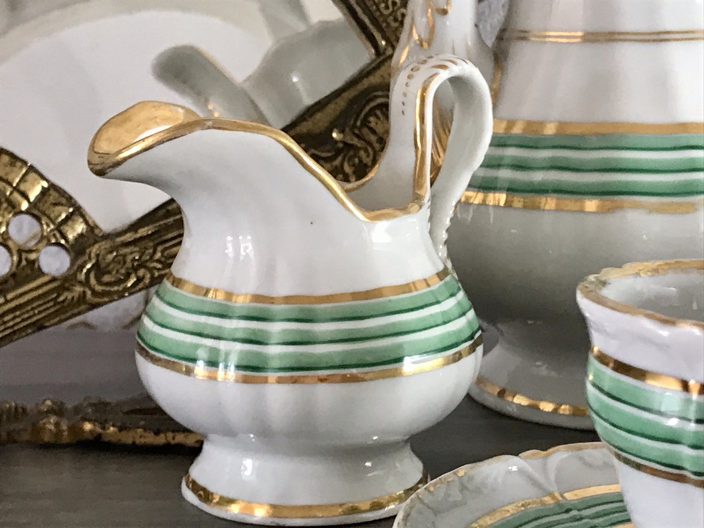 Antik Historismus Porzellan Kaffeeservice Mokkaservice weiß grün Schumann Moabit