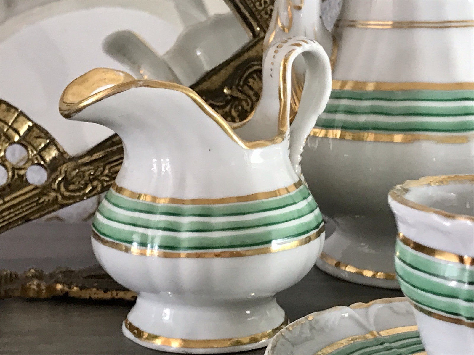 Antik Historismus Porzellan Kaffeeservice Mokkaservice weiß grün Schumann Moabit