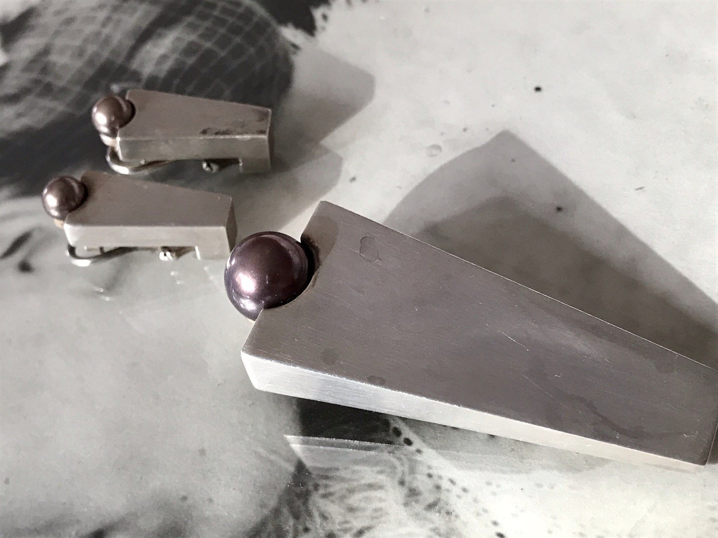 Damen Set Designer Schmuck Anhänger Ohrringe Silber 925 NW modernistisch Perle