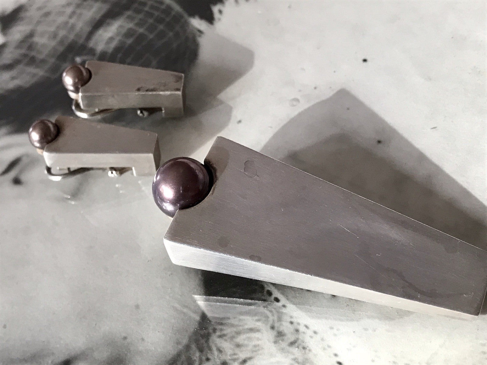 Damen Set Designer Schmuck Anhänger Ohrringe Silber 925 NW modernistisch Perle