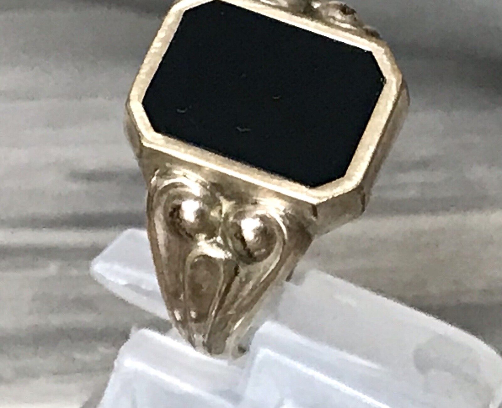 Antik vergoldeter Jugendstil RING Siegelring schwarzer Onyx Silber Gr.59 60