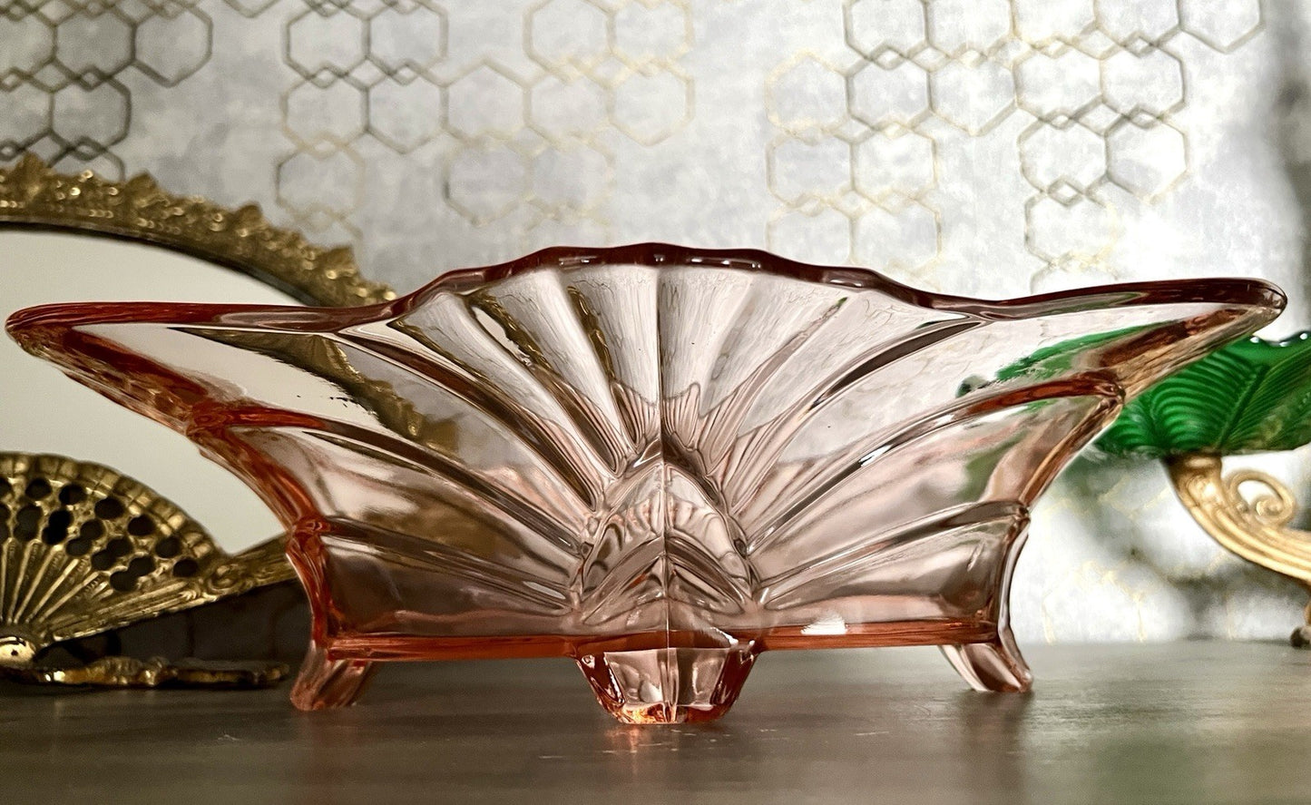 Antik Jardiniere Brockwitz Rosalin Rosa Art Déco Schale Pressglas Glasschale