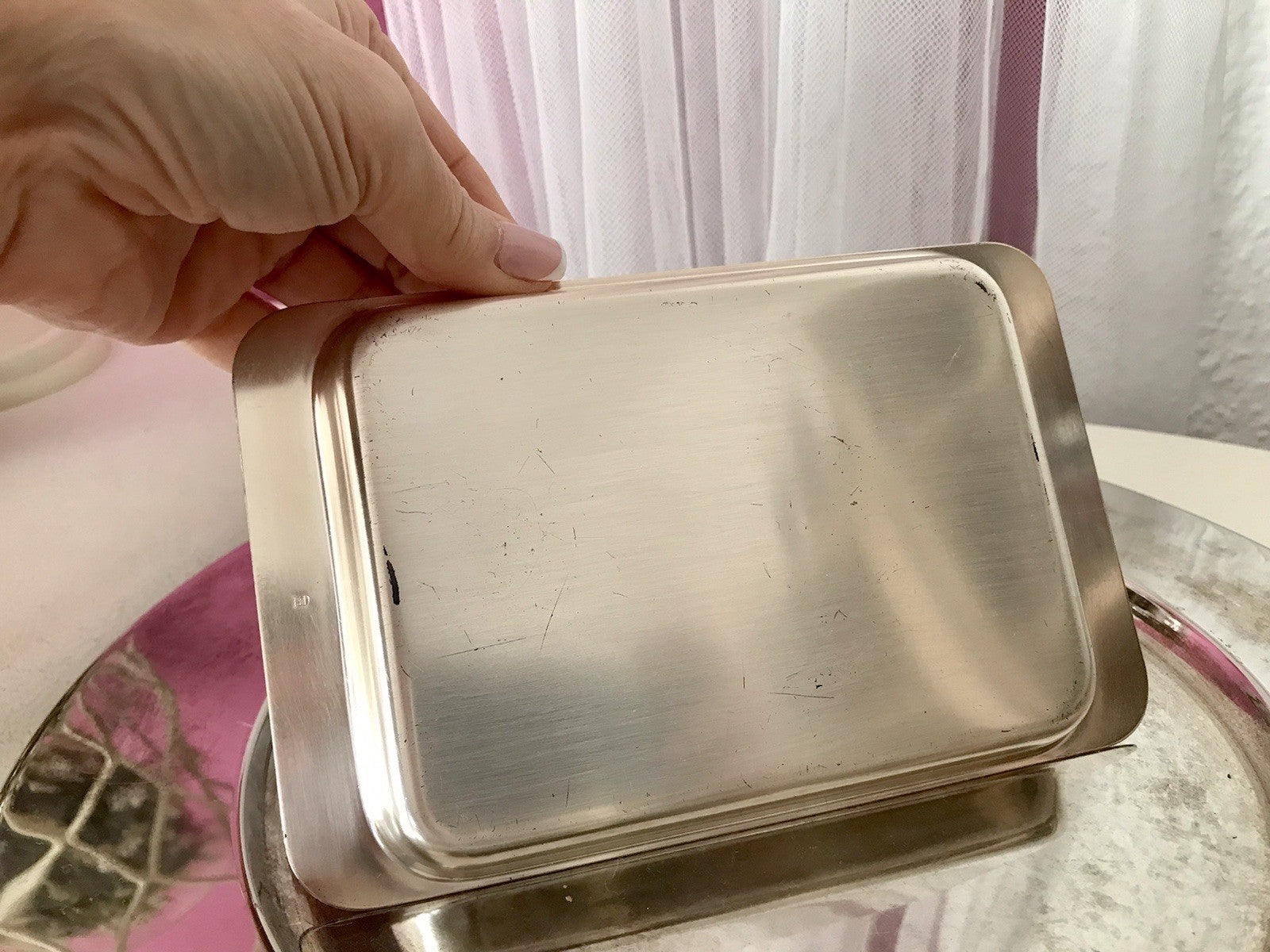Vintage alt WMF Butterschale versilbert mit Kristallglas Einsatz Wagenfeld Ära