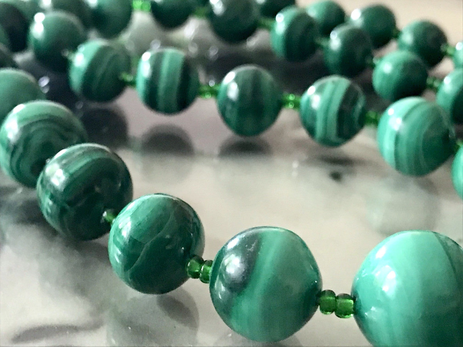 Alt Edel Vintage Halskette Kette Malachite grün Sehr Schön Retro