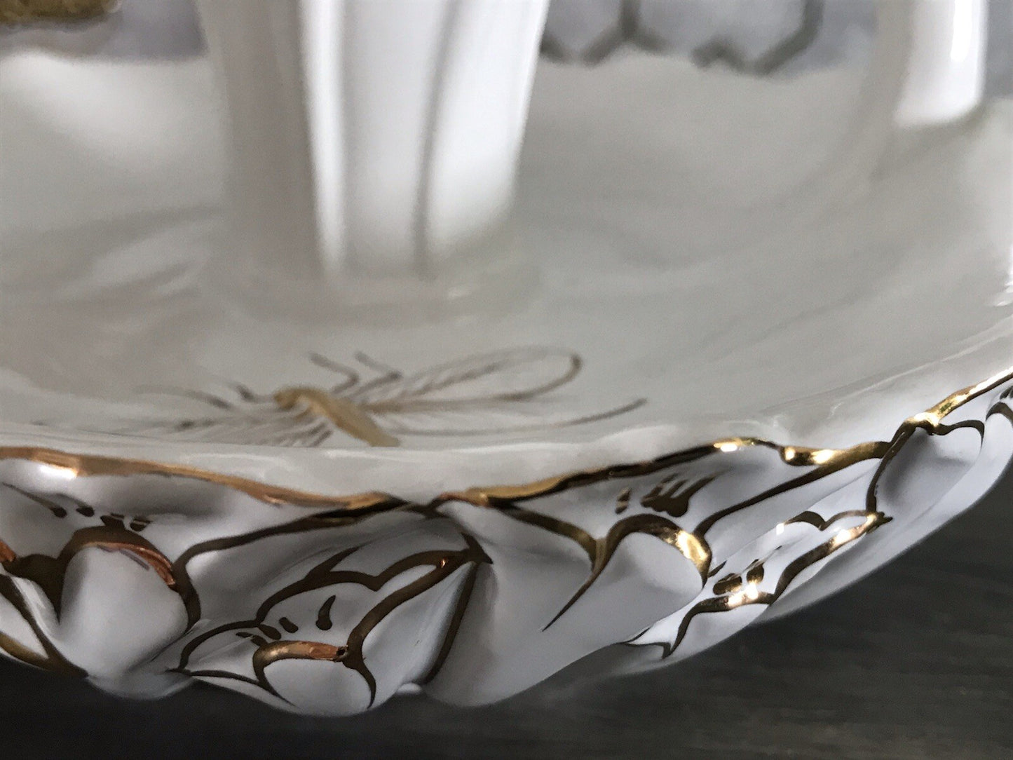 Antik reines Jugendstil Porzellan Kammerleuchter Leuchter weiß gold Libelle