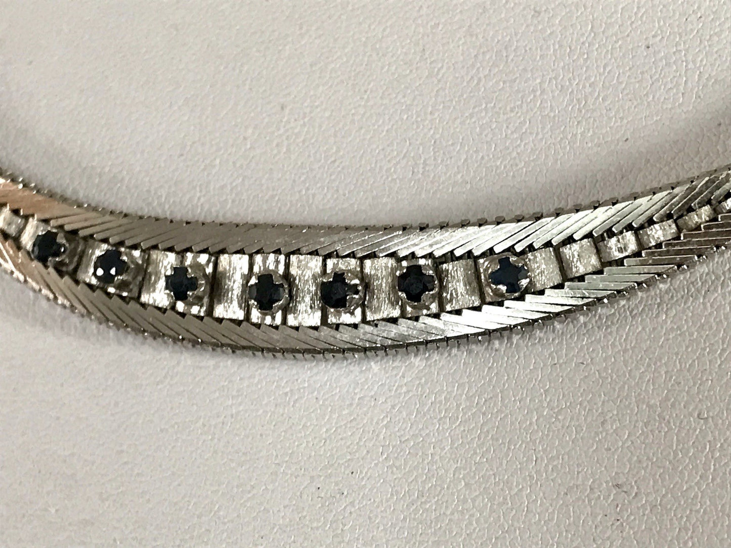 Antik Edel Art Déco 835 Silber Collier rhodiniert Halskette blaue Steine Armband