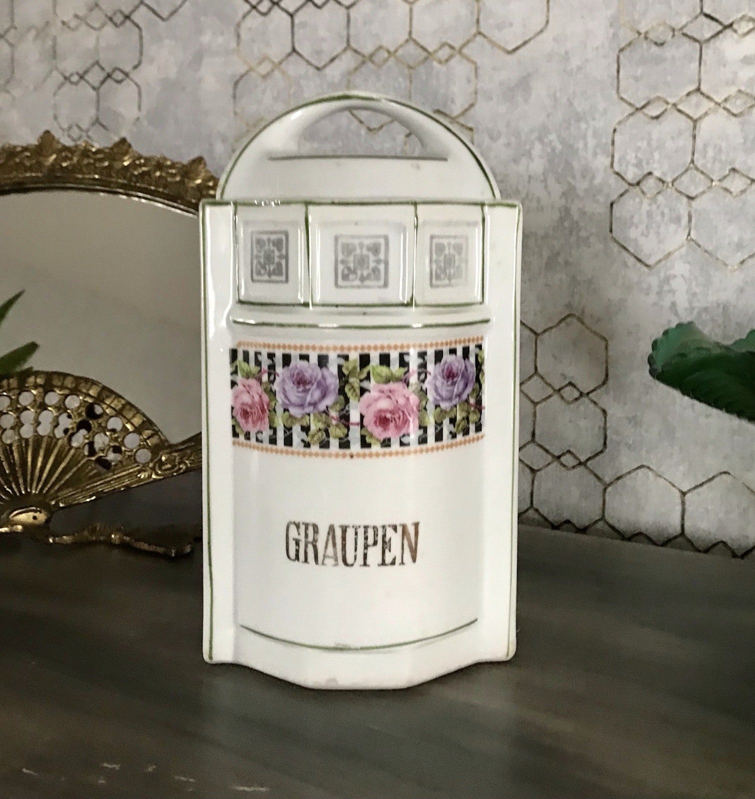 Antik Porzellan Dose Vorratsgefäß Vorratsdose Graupen Rosen Jugendstil Art Déco