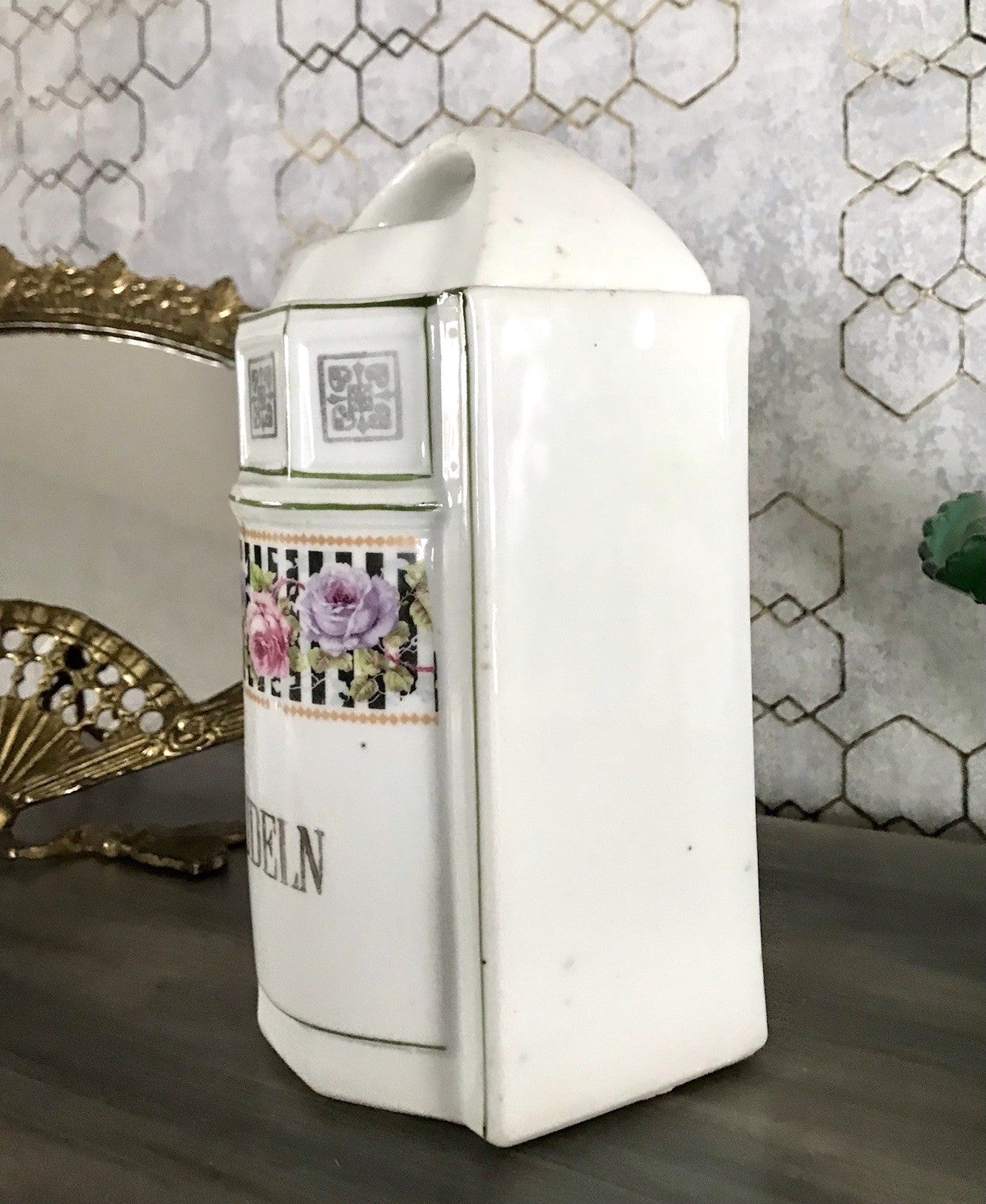 Antik Porzellan Dose Vorratsgefäß Vorratsdose Nudeln Rosen Jugendstil Art Déco