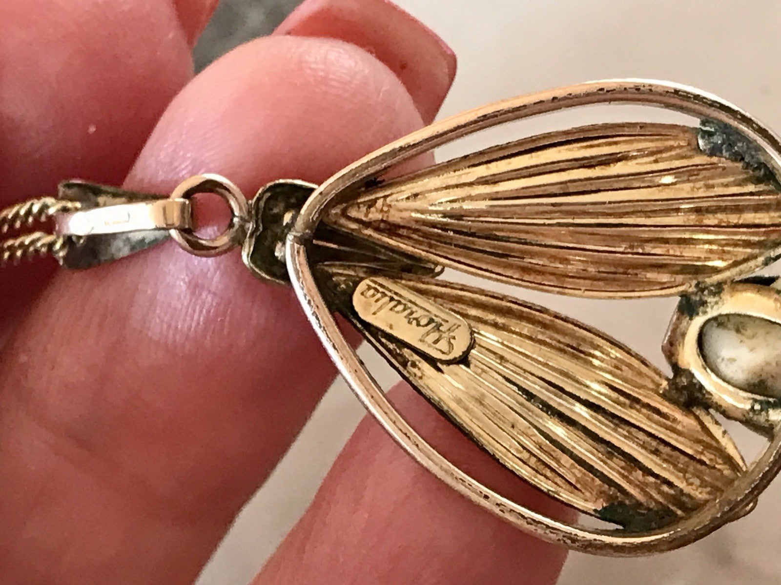 Vintage Designer Anhänger Perle Amerik. Doublè vergoldet