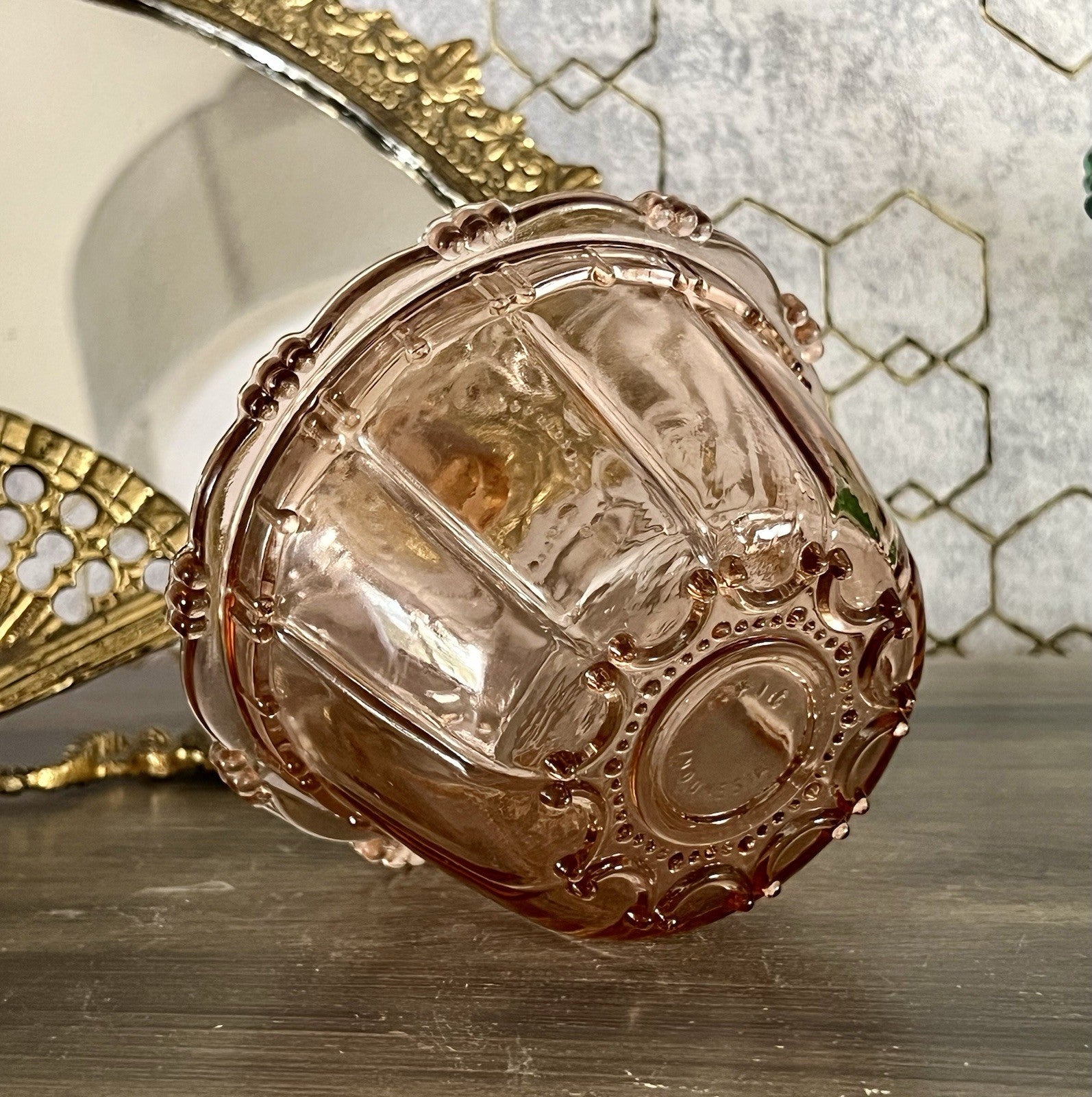 Art Déco Stil Dose Deckeldose Rosalin Rosa Pressglas