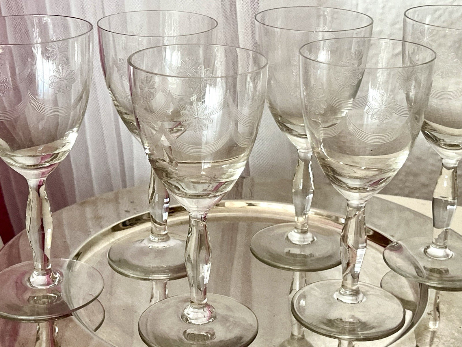 Antik 6 Weingläser Glas So Schön! guillochierte  Borte Edel