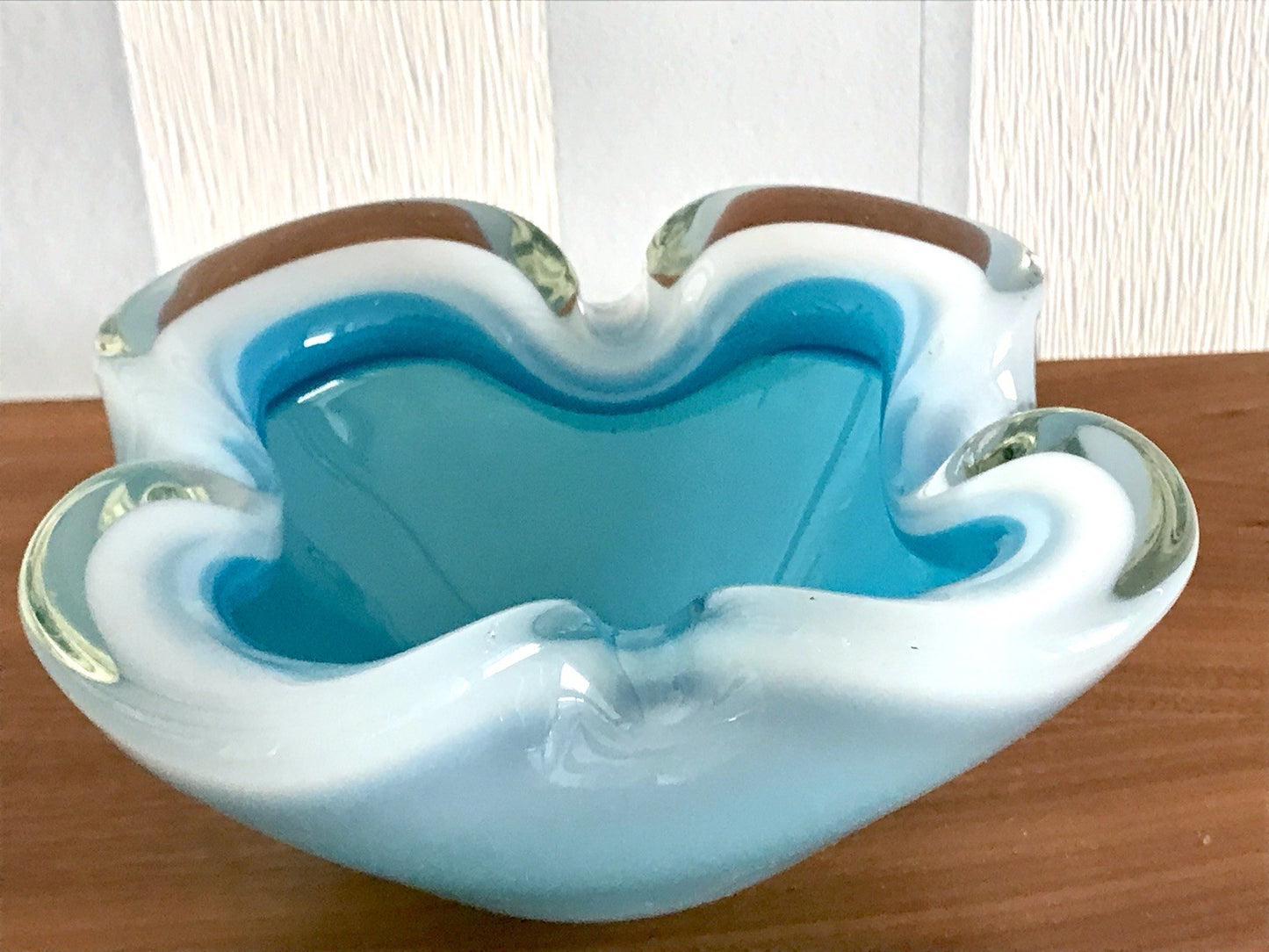 Vintage 60er Murano Glas Schale Barovier? türkis blau weiß edel