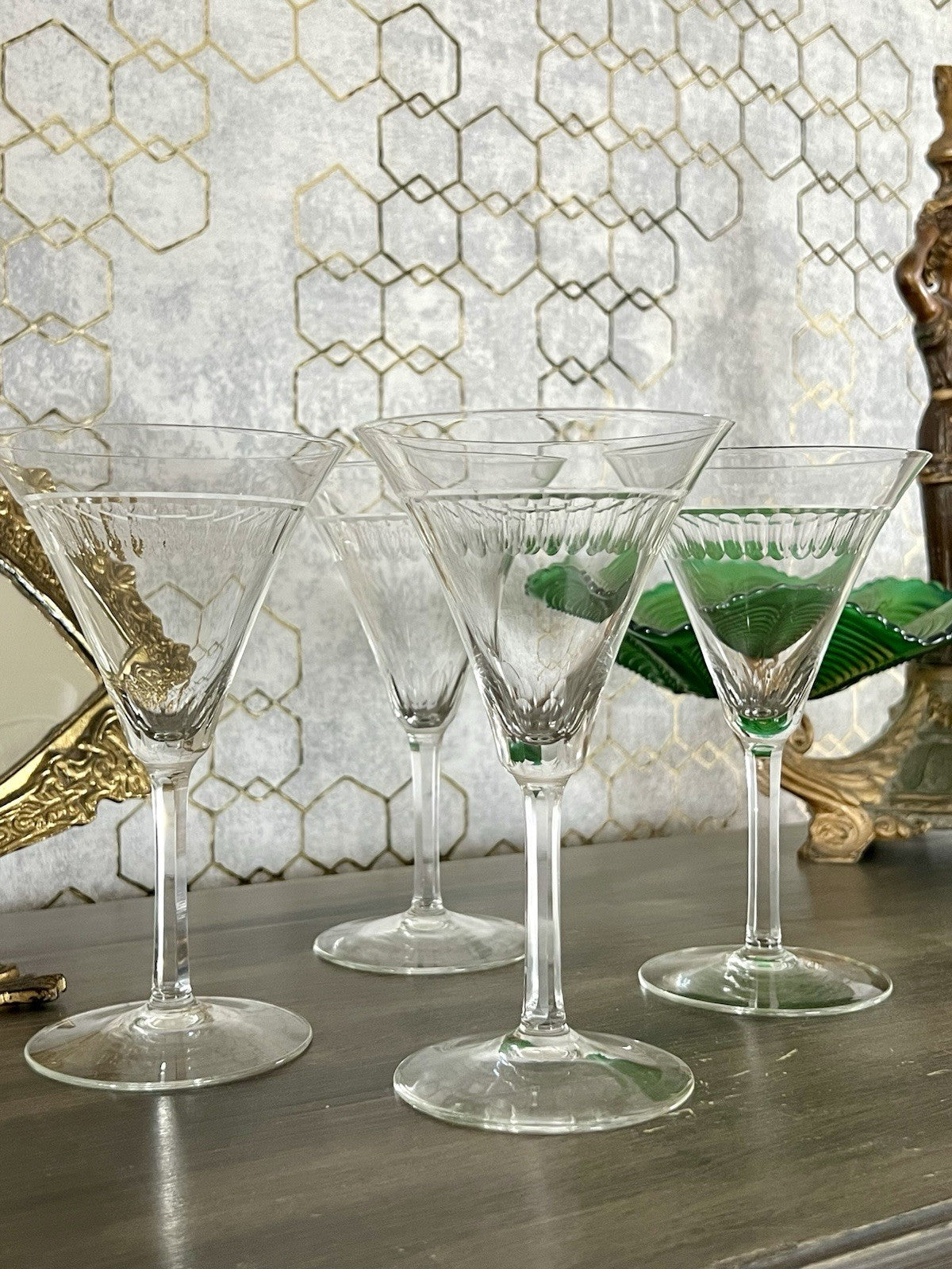 Antik Art Déco 4 Sektflöten Sekt Wein Gläser ?Weisswasser? Schliff
