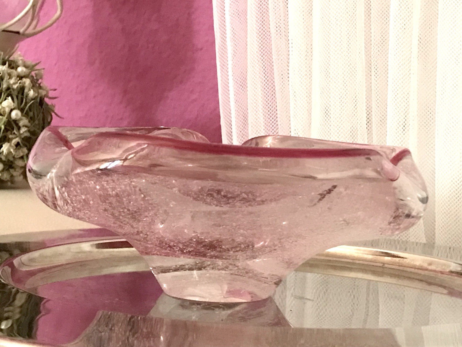Murano 60er 70er Jahre Schale Glas rosa rot So Schön! Schaum Luftblasen
