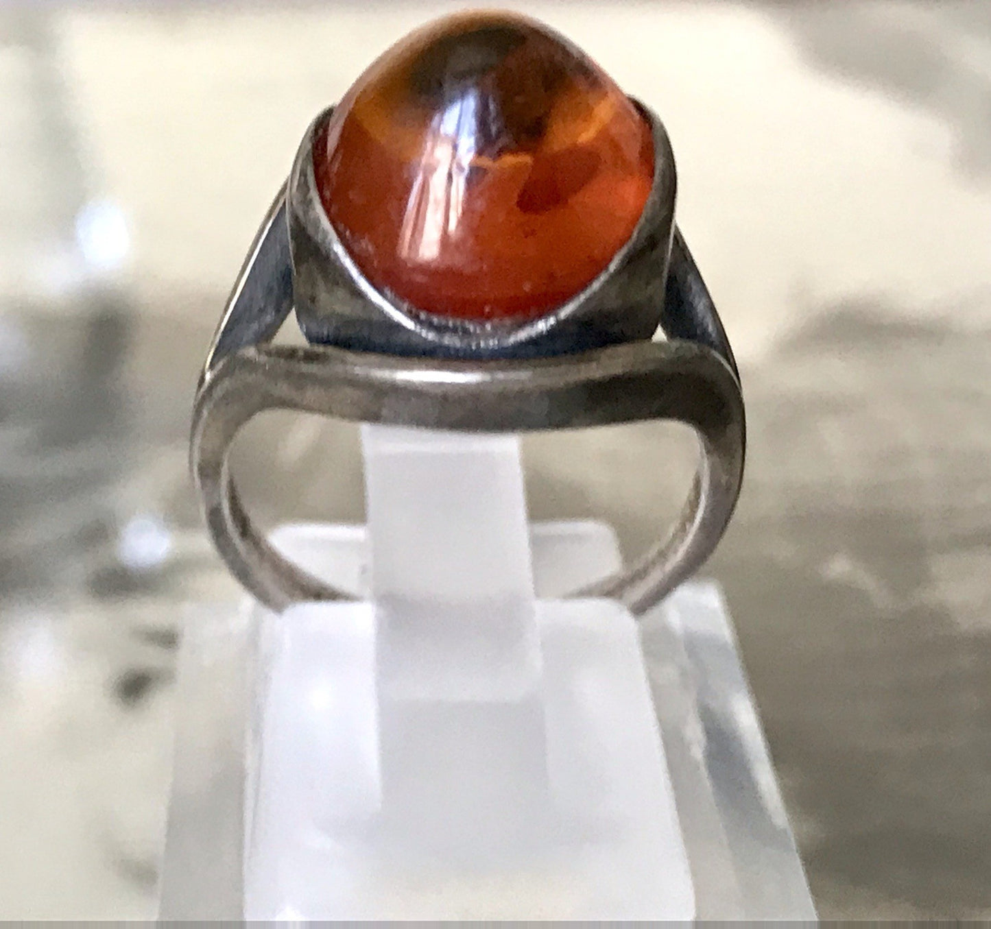 Alt Antik Vintage Edel Bernstein DAMEN RING Silber Super Design! Gr.56 57 WOW!