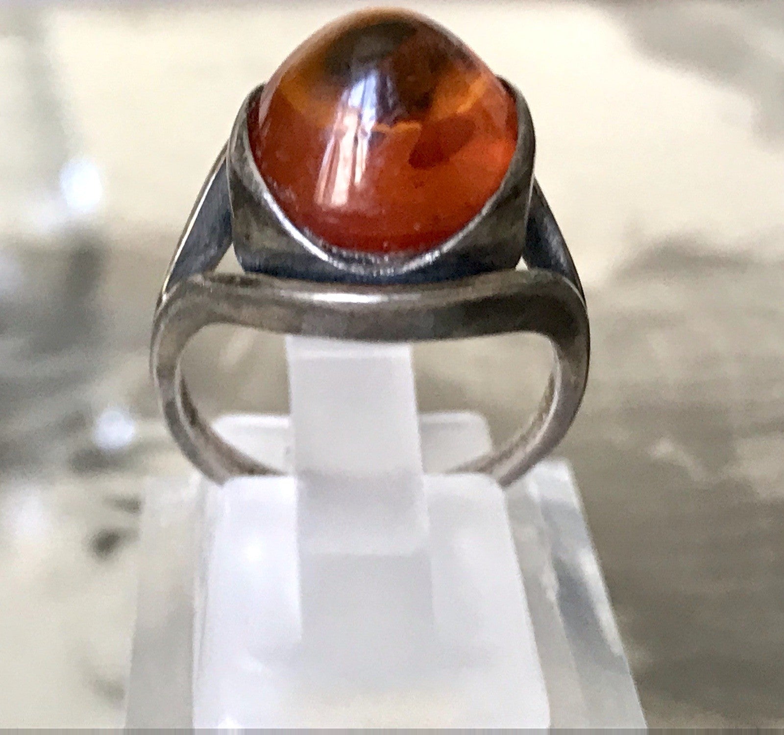 Alt Antik Vintage Edel Bernstein DAMEN RING Silber Super Design! Gr.56 57 WOW!