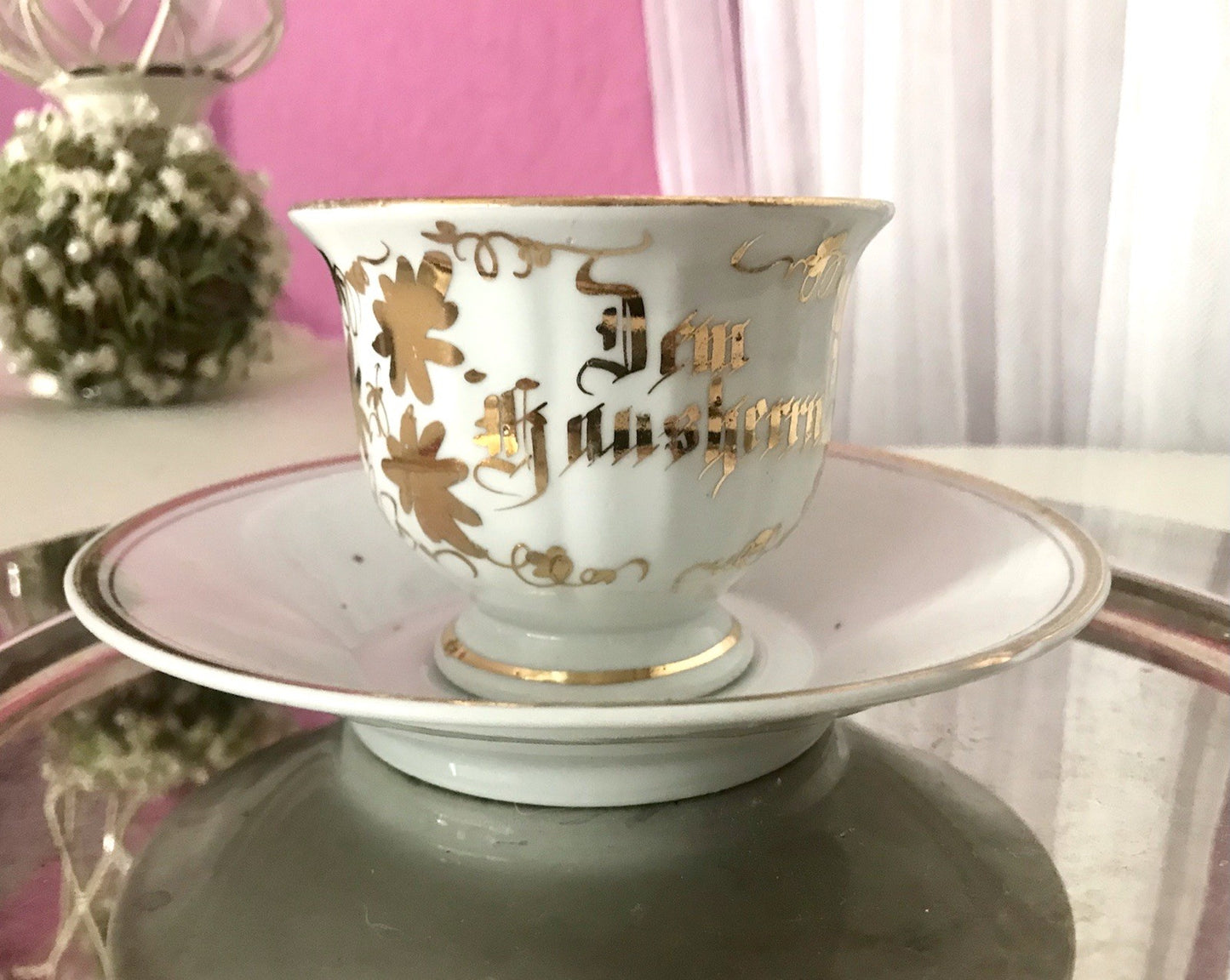 Antik Porzellan Andenken Becher Gedeck Sammeltasse Tasse „Dem Hausherrn“