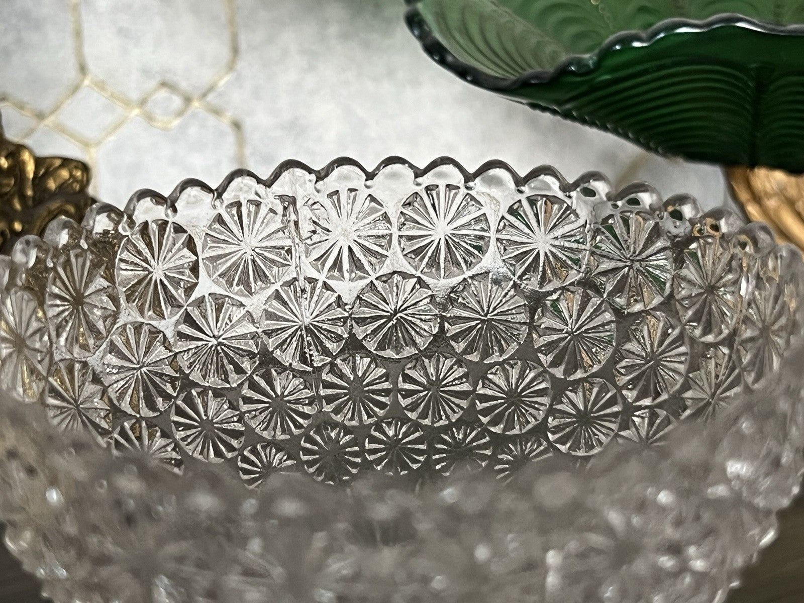 Antik Jugendstil Pressglas Glas Fußschale Schale Zuckerschale