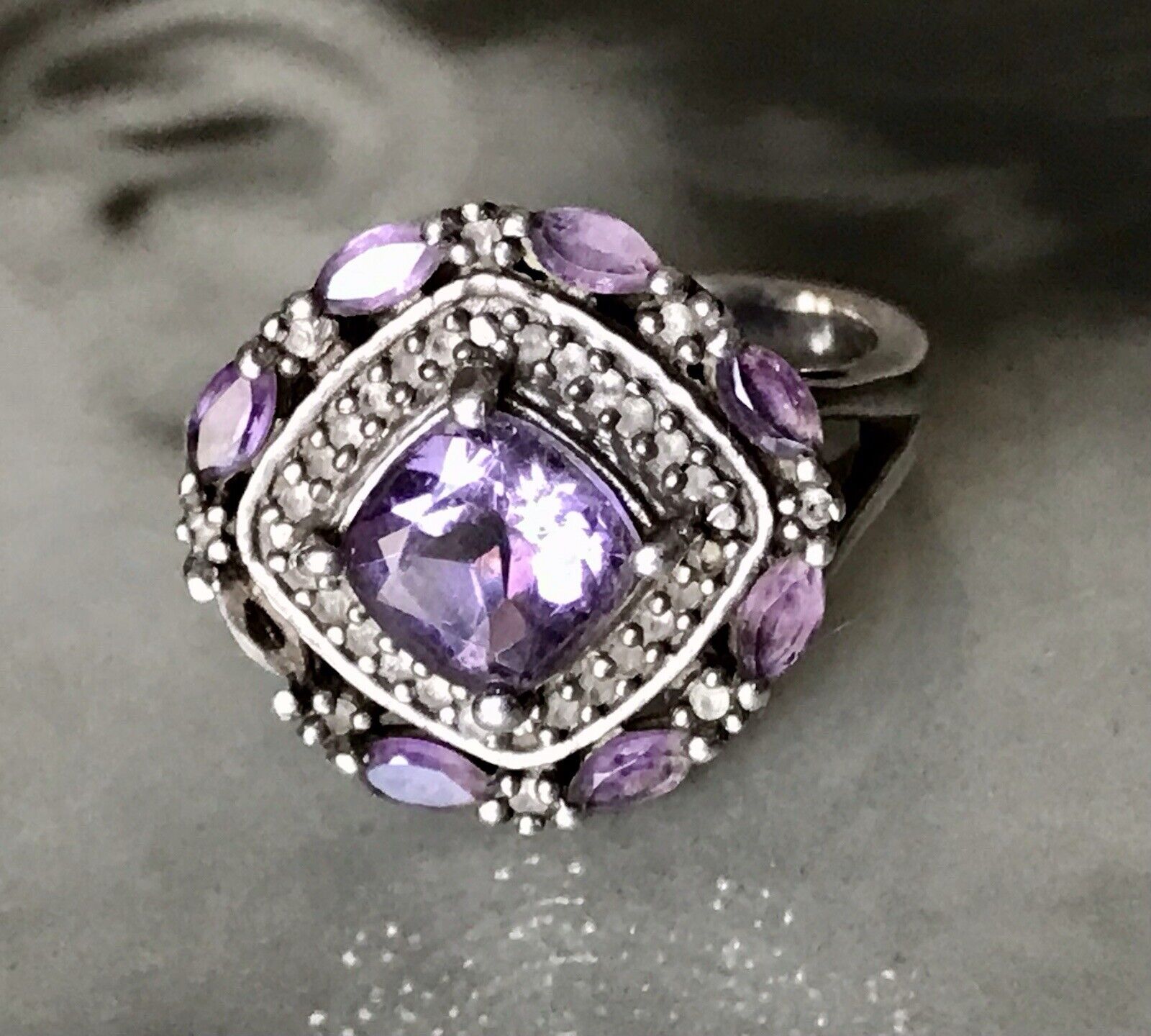 Antik Art Déco Edel DAMEN RING Silber 925 Amethyste Gr.57 58 18,1 18,5