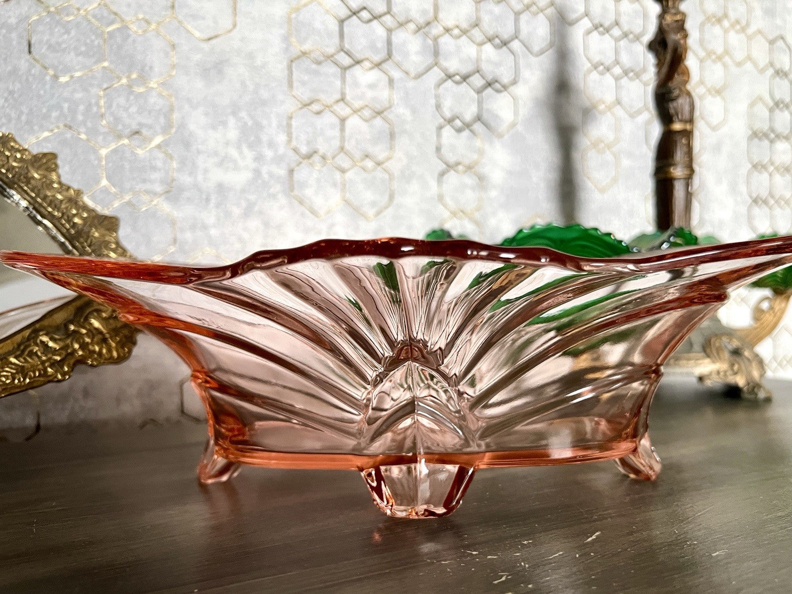 Antik Jardiniere Brockwitz Rosalin Rosa Art Déco Schale Pressglas Glasschale