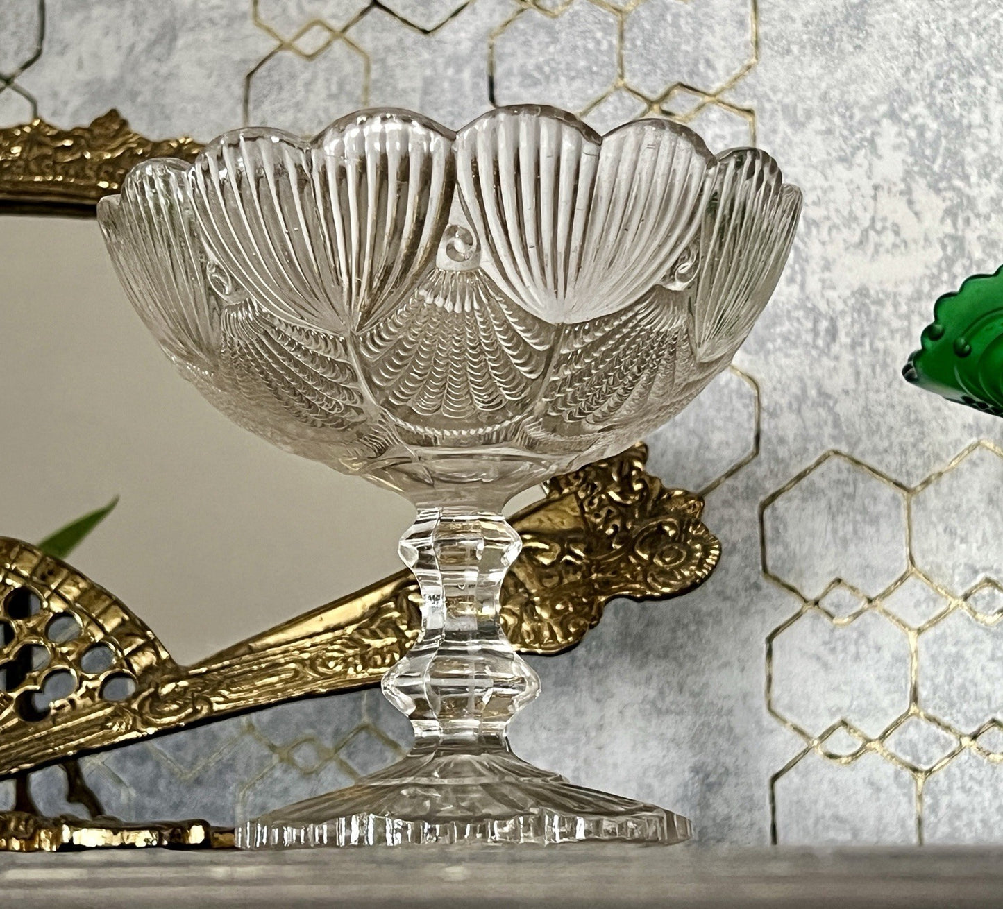 Antik Jugendstil Pressglas Glas Fußschale Schale Zuckerschale