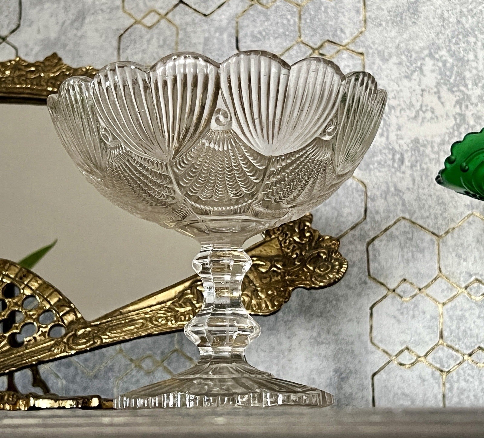 Antik Jugendstil Pressglas Glas Fußschale Schale Zuckerschale