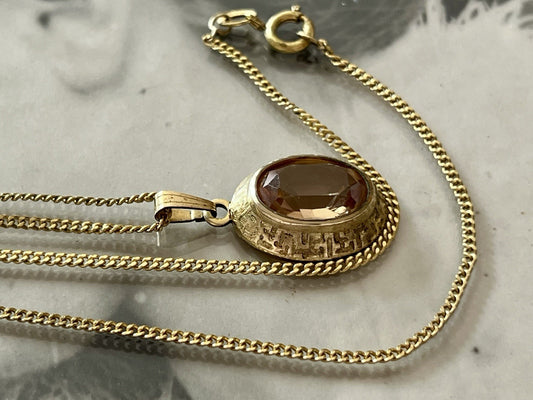 Vintage Halskette mit Änhänger Amerik. Doublè gold Rauchquarz? Sehr SCHÖN K&L