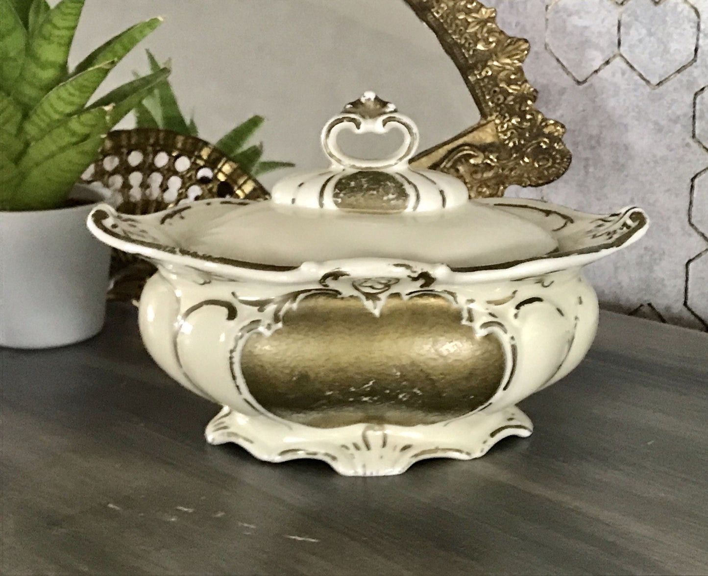 Antik Art Déco Porzellan Dose 02 Deckeldose Schatulle Bonboniere Neu-Tettau 1930